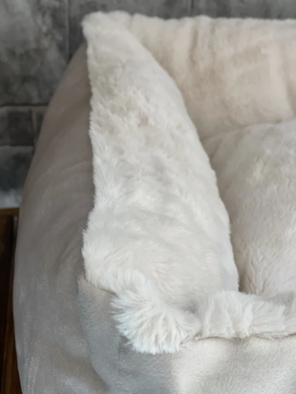 Pawland Tavşan Tüyü Peluş Orta ve Büyük Irk Köpek Yatağı Krem 80x60CM - 3