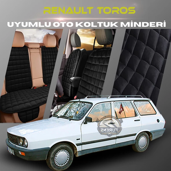 Renault Toros Siyah Renk Tay Tüyü Cepli & Terletmez Sırtlı Oto Koltuk Minder Seti - Koltuk Koruma Kılıfı (ÖN & ARKA TAM SET)