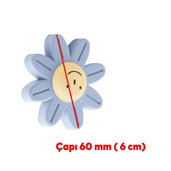 Mobilya Plastik Papatya Gülücüklü Mavi Renk  Çoçuk Odası Dolabı Kapak Kulpu Çekmece Kulbu 1 ADET - Resim 3