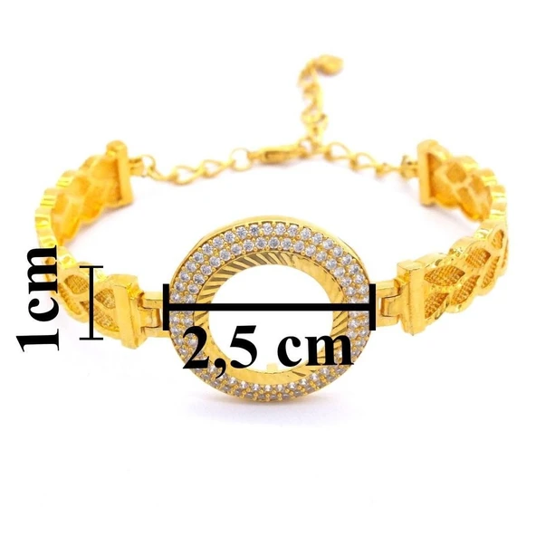 Yarımlı Çerçeve Bileklik Altın Kaplama Taşlı Lazerli Kelepçe BLZ-294 - Resim 4