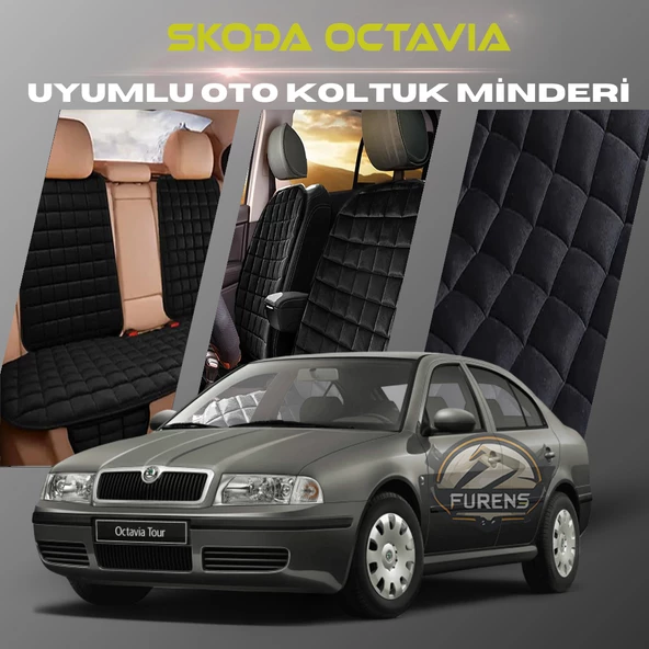 Skoda Octavia Siyah Renk Tay Tüyü Cepli & Terletmez Sırtlı Oto Koltuk Minder Seti - Koltuk Koruma Kılıfı (ÖN & ARKA TAM SET)