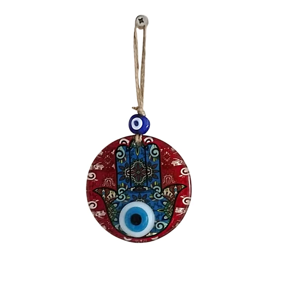 Fatma Ana Bereket Eli Desenli Nazar Boncuklu Duvar Süsü 10 Cm Cam Duvar Süsü - Resim 2