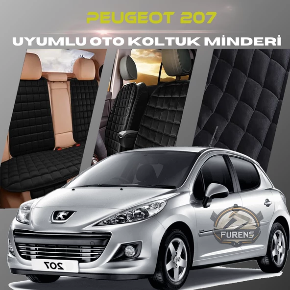 Peugeot 207 Siyah Renk Tay Tüyü Cepli & Terletmez Sırtlı Oto Koltuk Minder Seti - Koltuk Koruma Kılıfı (ÖN & ARKA TAM SET) ürün görseli 1