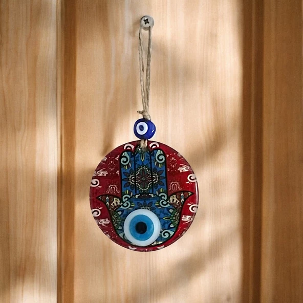 Fatma Ana Bereket Eli Desenli Nazar Boncuklu Duvar Süsü 10 Cm Cam Duvar Süsü - Resim 3