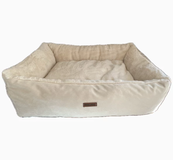 Pawland Tavşan Tüyü Peluş Orta ve Büyük Irk Köpek Yatağı Krem 80x60CM - 4