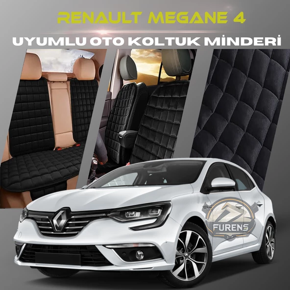 Renault Megane 4 Siyah Renk Tay Tüyü Cepli & Terletmez Sırtlı Oto Koltuk Minder Seti - Koltuk Koruma Kılıfı (ÖN & ARKA TAM SET) ürün görseli 1