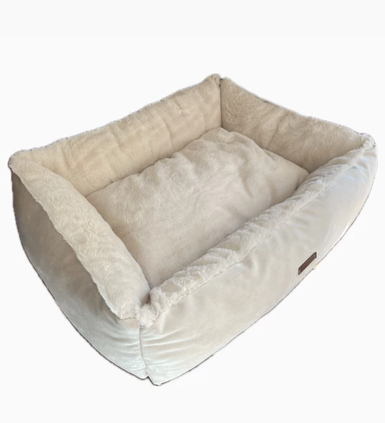 Pawland Tavşan Tüyü Peluş Kedi Yatağı, Küçük Irk Köpek Yatağı Krem 60x45CM