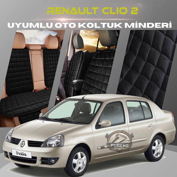 Renault Clio 2 Siyah Renk Tay Tüyü Cepli & Terletmez Sırtlı Oto Koltuk Minder Seti - Koltuk Koruma Kılıfı (ÖN & ARKA TAM SET) ürün görseli 1