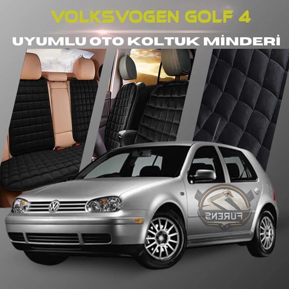 Volksvogen Golf 4 Siyah Renk Tay Tüyü Cepli & Terletmez Sırtlı Oto Koltuk Minder Seti - Koltuk Koruma Kılıfı (ÖN & ARKA TAM SET)