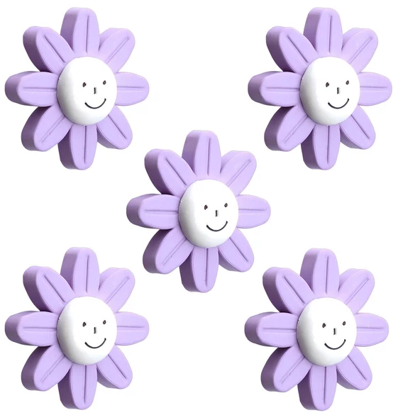 Mobilya Plastik Papatya Kulp Lila Renk Çoçuk Odası Kız Erkek Dolap Kapak Kulpu Çekmece Kulbu 5 ADET ürün görseli