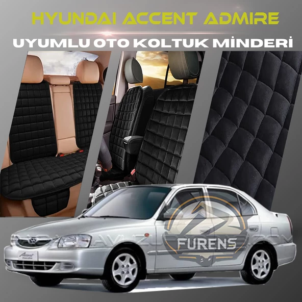 Hyunda Accent Admire Siyah Renk Tay Tüyü Cepli & Terletmez Sırtlı Oto Koltuk Minder Seti - Koltuk Koruma Kılıfı (ÖN & ARKA TAM SET) - 1