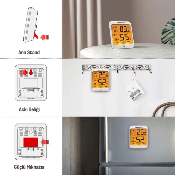 ThermoPro TP53 Termometre İç Mekan Dijital Isı ve Nem Ölçer - 2 Adet - 3