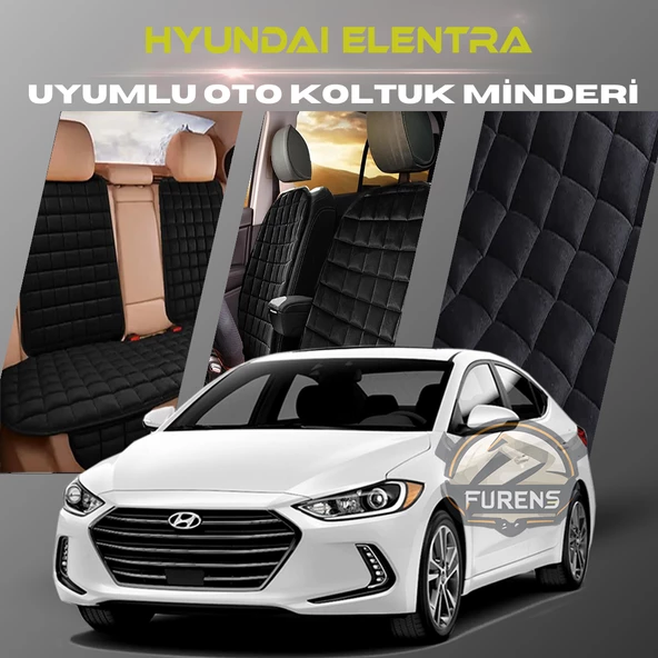 Hyundai Elantra Siyah Renk Tay Tüyü Cepli & Terletmez Sırtlı Oto Koltuk Minder Seti - Koltuk Koruma Kılıfı (ÖN & ARKA TAM SET)