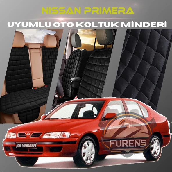 Nissan Primera Siyah Renk Tay Tüyü Cepli & Terletmez Sırtlı Oto Koltuk Minder Seti - Koltuk Koruma Kılıfı (ÖN & ARKA TAM SET)