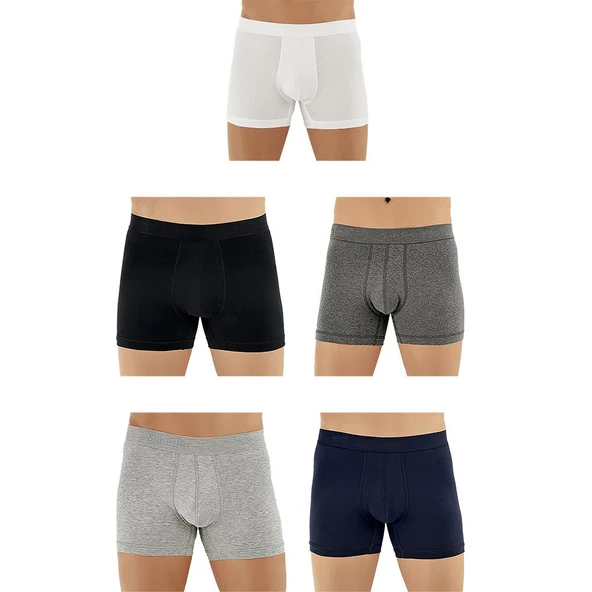Şahinler E031 Erkek Likralı Boxer Külot 1Beyaz-1Gri-1K.Gri-1Lacivert-1Siyah M - 5'li Paket