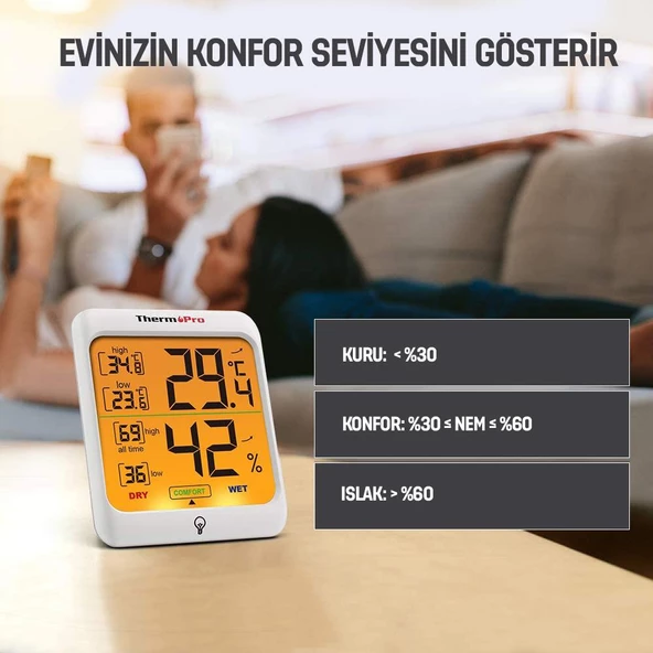 ThermoPro TP53 Termometre İç Mekan Dijital Isı ve Nem Ölçer - 2 Adet - 5