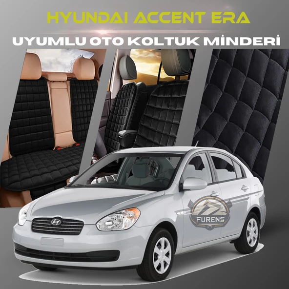 Hyundai Accent Era Siyah Renk Tay Tüyü Cepli & Terletmez Sırtlı Oto Koltuk Minder Seti - Koltuk Koruma Kılıfı (ÖN & ARKA TAM SET) - 1