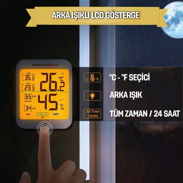 ThermoPro TP53 Termometre İç Mekan Dijital Isı ve Nem Ölçer - 2 Adet - 6