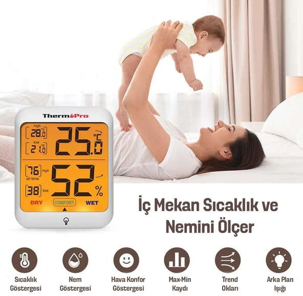 ThermoPro TP53 Termometre İç Mekan Dijital Isı ve Nem Ölçer - 2 Adet - 2