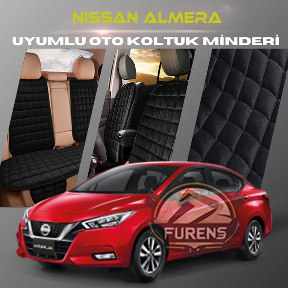 Nissan Almera Siyah Renk Tay Tüyü Cepli & Terletmez Sırtlı Oto Koltuk Minder Seti - Koltuk Koruma Kılıfı (ÖN & ARKA TAM SET) ürün görseli 1