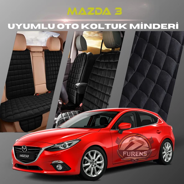 Mazda 3 Siyah Renk Tay Tüyü Cepli & Terletmez Sırtlı Oto Koltuk Minder Seti - Koltuk Koruma Kılıfı (ÖN & ARKA TAM SET) ürün görseli 1
