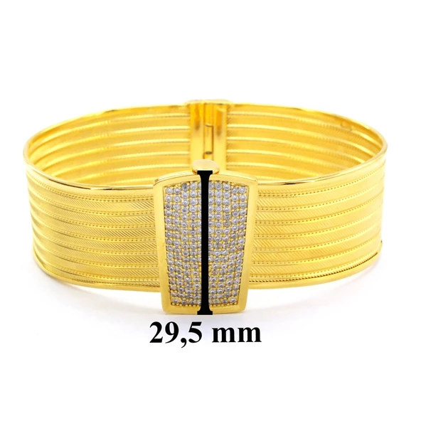 İmitasyon Trabzon Hasırı Altın Kaplama Sıra Taşlı Kelepçe BLZ-381 - 6