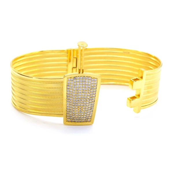 İmitasyon Trabzon Hasırı Altın Kaplama Sıra Taşlı Kelepçe BLZ-381 - 5