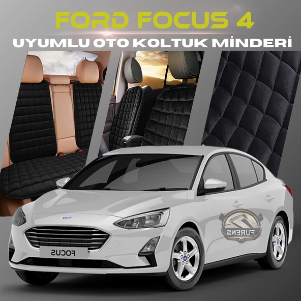 Ford Focus 4 Siyah Renk Tay Tüyü Cepli & Terletmez Sırtlı Oto Koltuk Minder Seti - Koltuk Koruma Kılıfı (ÖN & ARKA TAM SET)