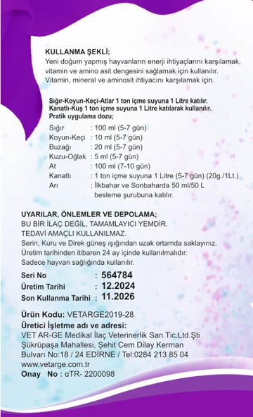 Asvit 1lt Zengin İçerikli Hayvan Destek Minerali (Amino asit,Vitamin)-(Ufakbaş-Büyükbaş-kuş grubu) - 4