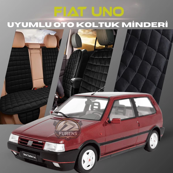 Fiat Uno Siyah Renk Tay Tüyü Cepli & Terletmez Sırtlı Oto Koltuk Minder Seti - Koltuk Koruma Kılıfı (ÖN & ARKA TAM SET)