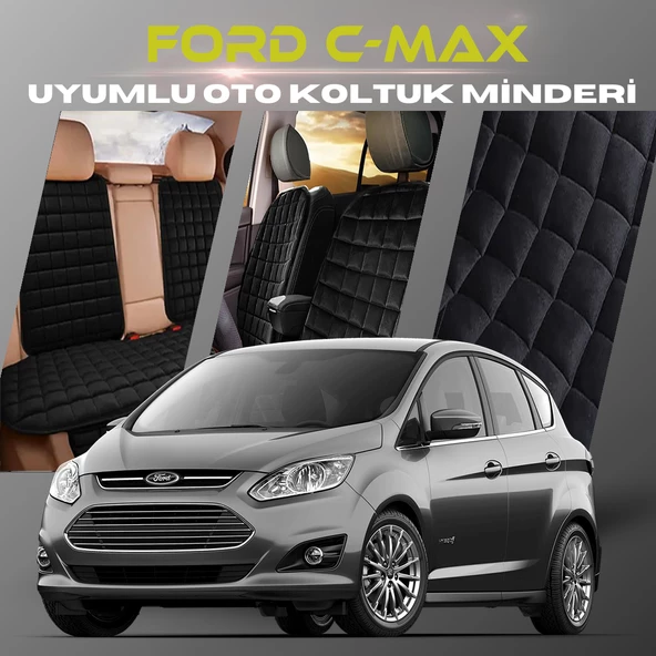 Ford C-MAX Siyah Renk Tay Tüyü Cepli & Terletmez Sırtlı Oto Koltuk Minder Seti - Koltuk Koruma Kılıfı (ÖN & ARKA TAM SET) ürün görseli 1