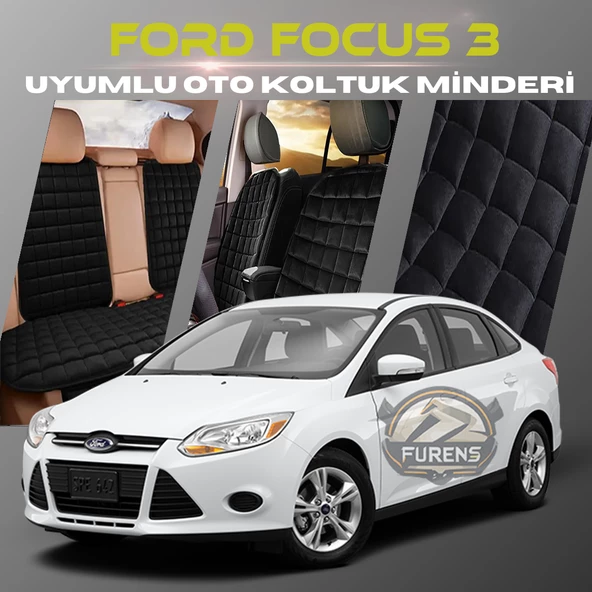 Ford Focus 3 Siyah Renk Tay Tüyü Cepli & Terletmez Sırtlı Oto Koltuk Minder Seti - Koltuk Koruma Kılıfı (ÖN & ARKA TAM SET) ürün görseli 1
