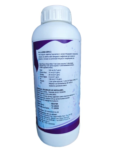 Asvit 1lt Zengin İçerikli Hayvan Destek Minerali (Amino asit,Vitamin)-(Ufakbaş-Büyükbaş-kuş grubu) - 9