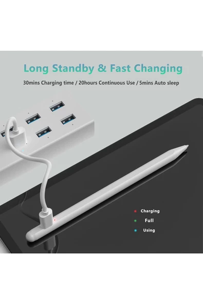 Ozaki iPad Uyumlu  Stylus Kalem 2024-2018, Palm Rejection/Hızlı Şarj Özellikli Kalem - 3