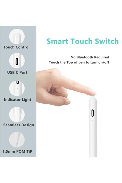 Ozaki iPad Uyumlu  Stylus Kalem 2024-2018, Palm Rejection/Hızlı Şarj Özellikli Kalem - 2