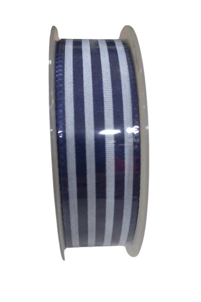Tafta Çizgi Desen Kurdele 25 mm Lacivert 1 Metre - 2