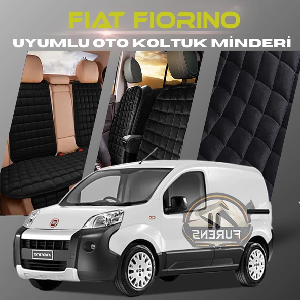 Fiat Fiorino Siyah Renk Tay Tüyü Cepli & Terletmez Sırtlı Oto Koltuk Minder Seti - Koltuk Koruma Kılıfı (ÖN & ARKA TAM SET)