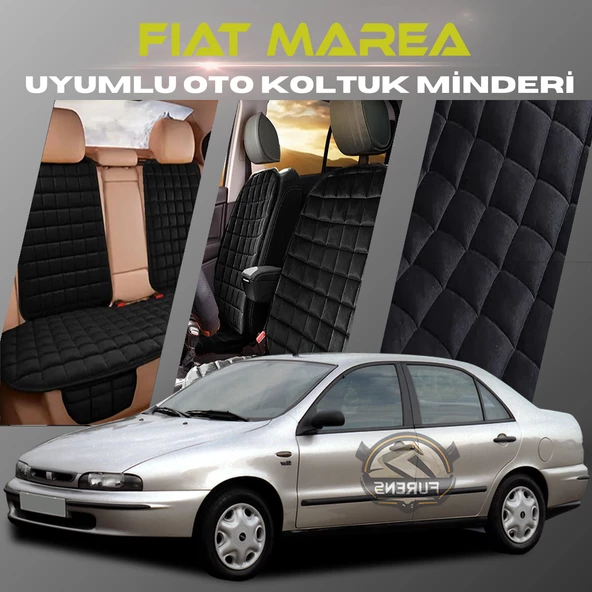 Fiat Marea Siyah Renk Tay Tüyü Cepli & Terletmez Sırtlı Oto Koltuk Minder Seti - Koltuk Koruma Kılıfı (ÖN & ARKA TAM SET)