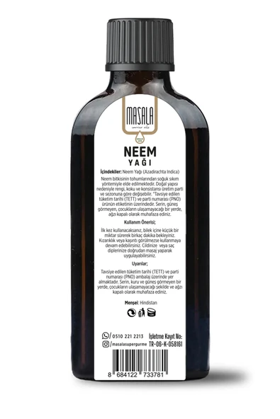 Masala Tesbih Ağacı Yağı 100 ml. (Neem Oil)  Soğuk Pres - Resim 2