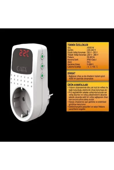 Cata Ct-9187 Akım Korumalı Topraklı Priz Regülatör 150-280v 4000w Burasıtoptancı - 3
