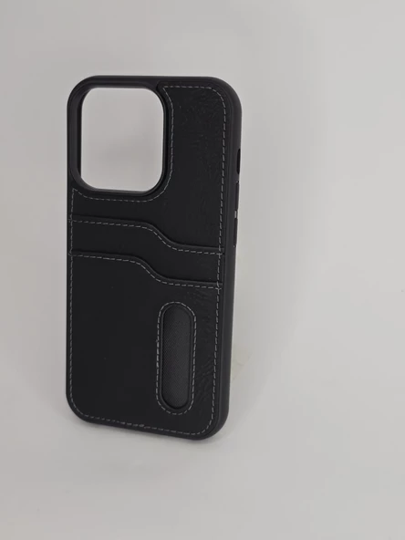 İPHONE 14 PRO DERİ GÖRÜNÜM SİYAH KILIF - 2