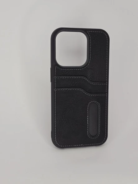 İPHONE 14 PRO DERİ GÖRÜNÜM SİYAH KILIF - 3