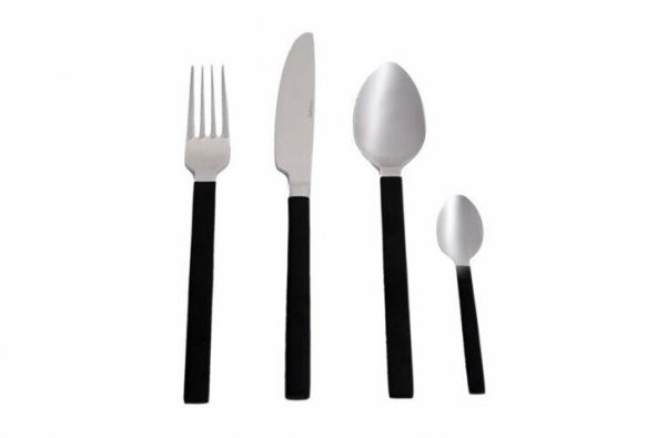 Porland Belen Siyah Çatak Kaşık Bıçak Takımı 24 Parça