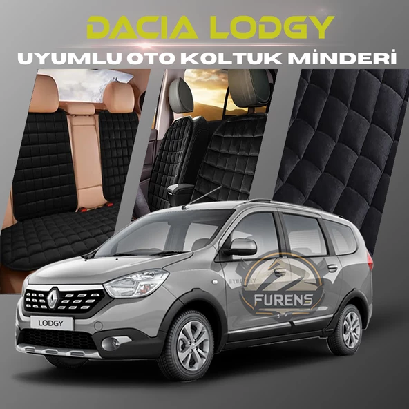 Dacia Lodgy Siyah Renk Tay Tüyü Cepli & Terletmez Sırtlı Oto Koltuk Minder Seti - Koltuk Koruma Kılıfı (ÖN & ARKA TAM SET) ürün görseli 1