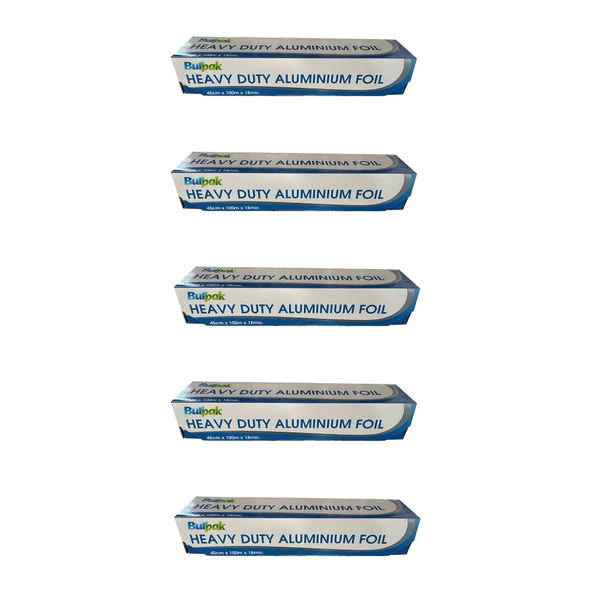 Burpak Heavy Duty Ağır Hizmet Tipi Alüminyum Folyo - 45 Cm. x 100 Metre - 18 Mikron - 5 Paket