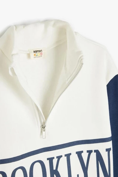 Koton Kız Çocuk Sweatshirt Dik Yaka Yarım Fermuarlı Şehir Baskılı Uzun Kollu - 5