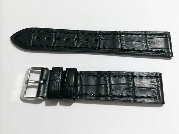 Fado&Her Saate Uyumlu Hakiki  Dana  Derisi  Saat Kordonu 20   mm ( 124 )  siyah - Resim 2