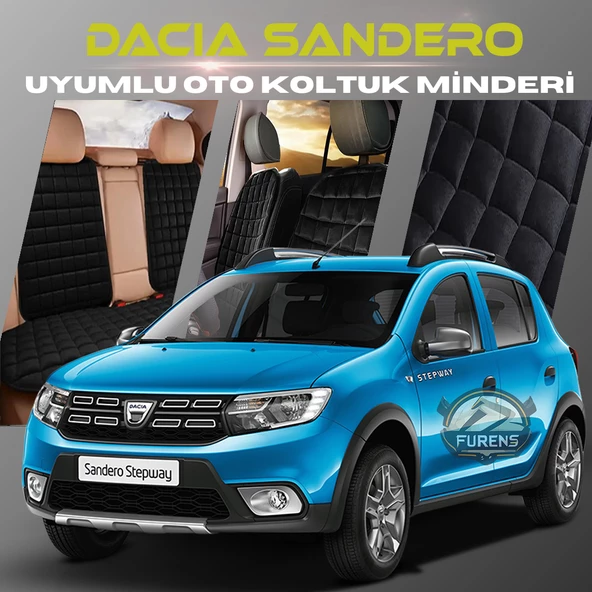 Dacia Sandero Siyah Renk Tay Tüyü Cepli & Terletmez Sırtlı Oto Koltuk Minder Seti - Koltuk Koruma Kılıfı (ÖN & ARKA TAM SET) ürün görseli 1