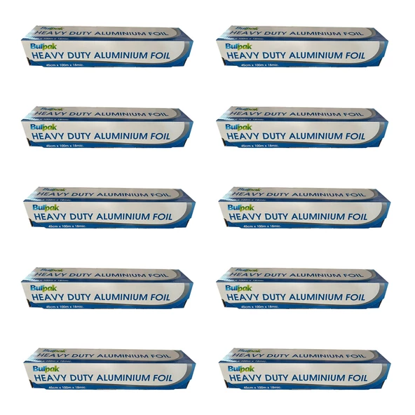 Burpak Heavy Duty Ağır Hizmet Tipi Alüminyum Folyo - 45 Cm. x 100 Metre - 18 Mikron - 10 Paket