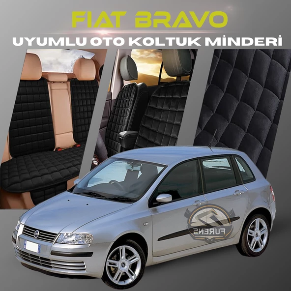 Fiat Bravo Siyah Renk Tay Tüyü Cepli & Terletmez Sırtlı Oto Koltuk Minder Seti - Koltuk Koruma Kılıfı (ÖN & ARKA TAM SET) ürün görseli 1